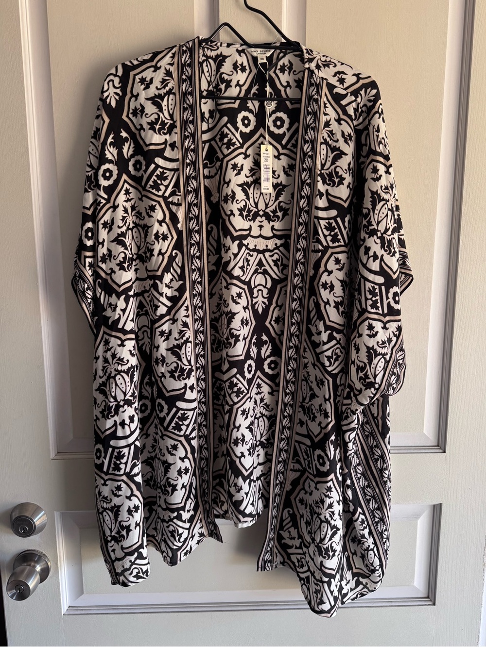 Max Studio Black & White Patterned Short Sleeve Open Kimono Size 2X New With Tag - Picture 2 of 7
